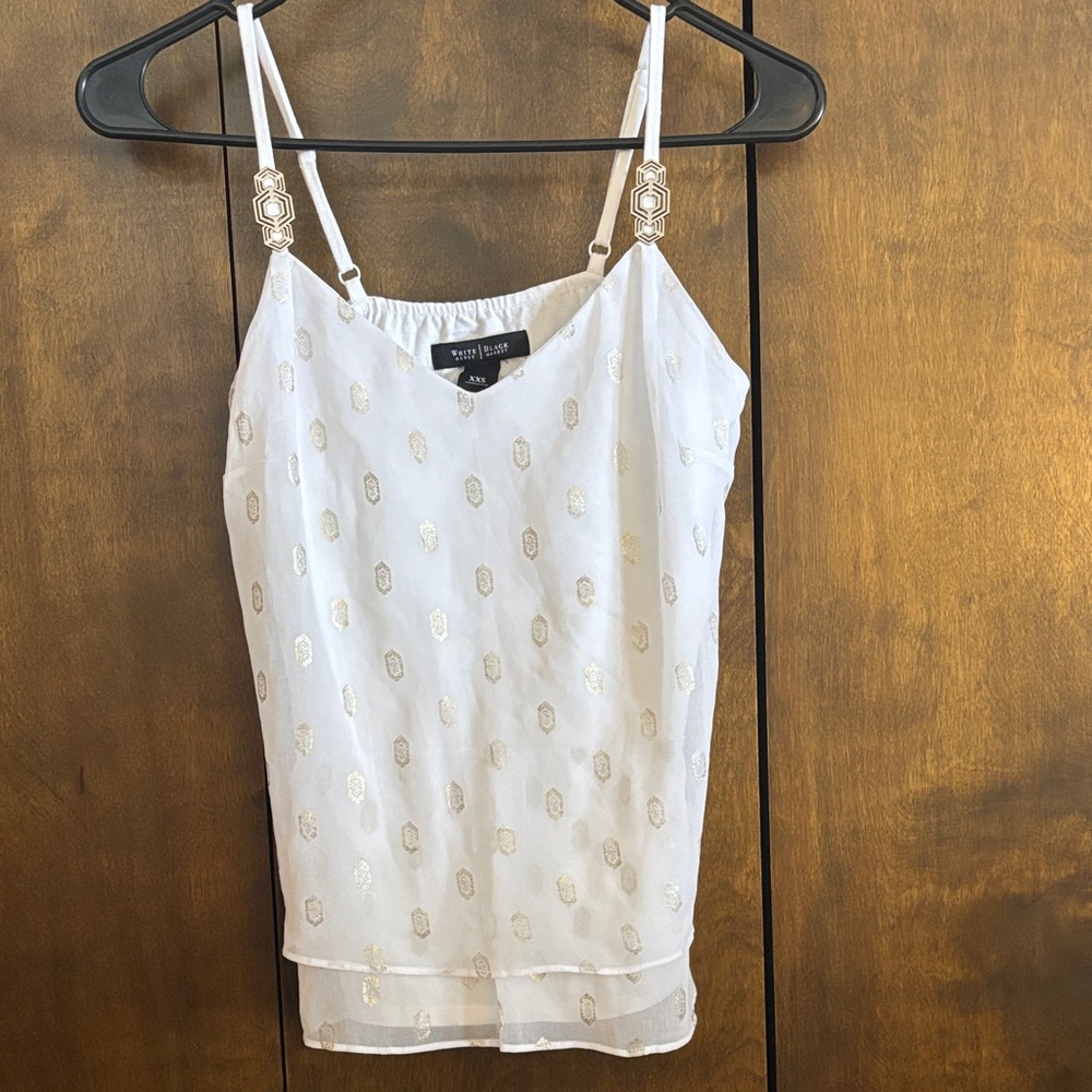 White House Black Market Ivory Camisole with Metallic Accents
